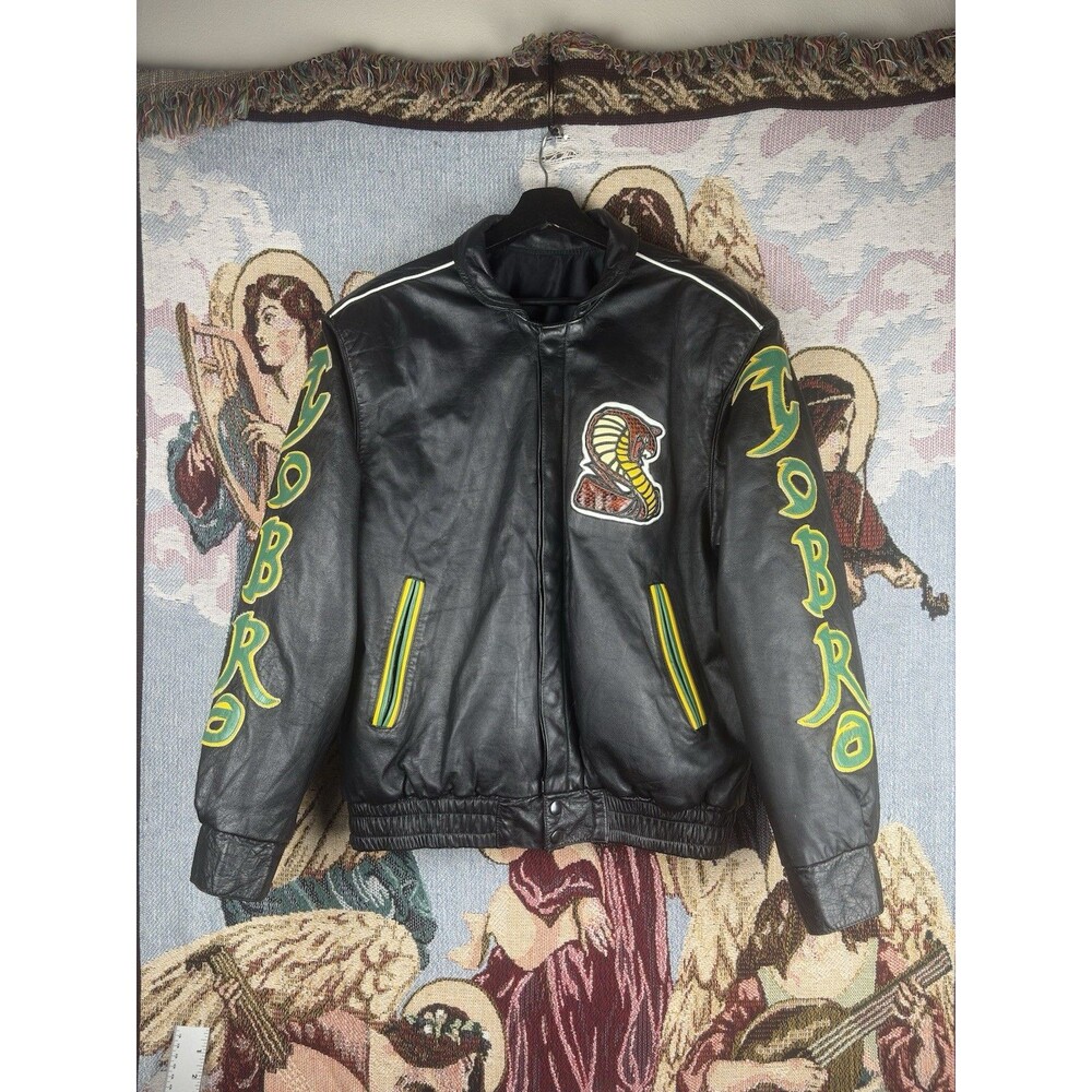 Vintage 80s 90s Reversible Cobra Leather Jacket Black Satin Bomber Size Medium